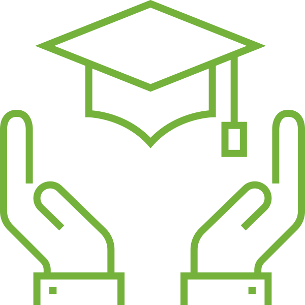 icon of two hands holding a graduation cap