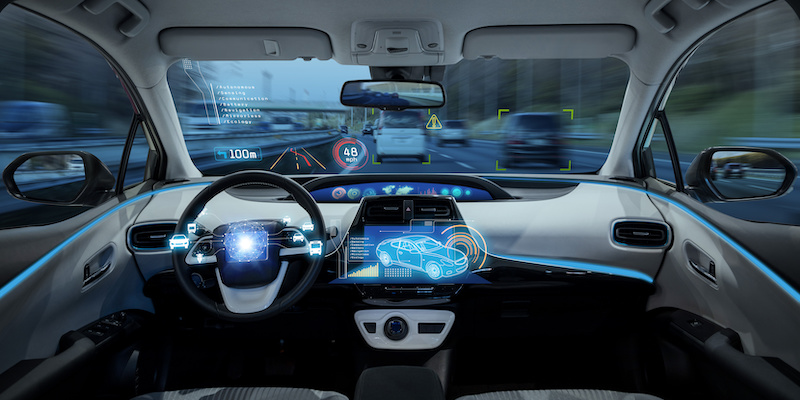 empty cockpit of vehicle, HUD(Head Up Display) and digital speedometer, autonomous car, diriverless vehicle empty cockpit of vehicle, HUD(Head Up Display) and digital speedometer, autonomous car, diriverless vehicle