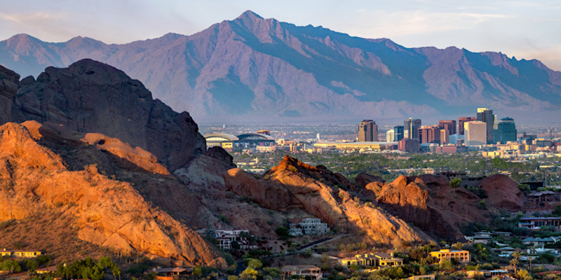 Wide view of downtown Phoenix from a distance Wide view of downtown Phoenix from a distance